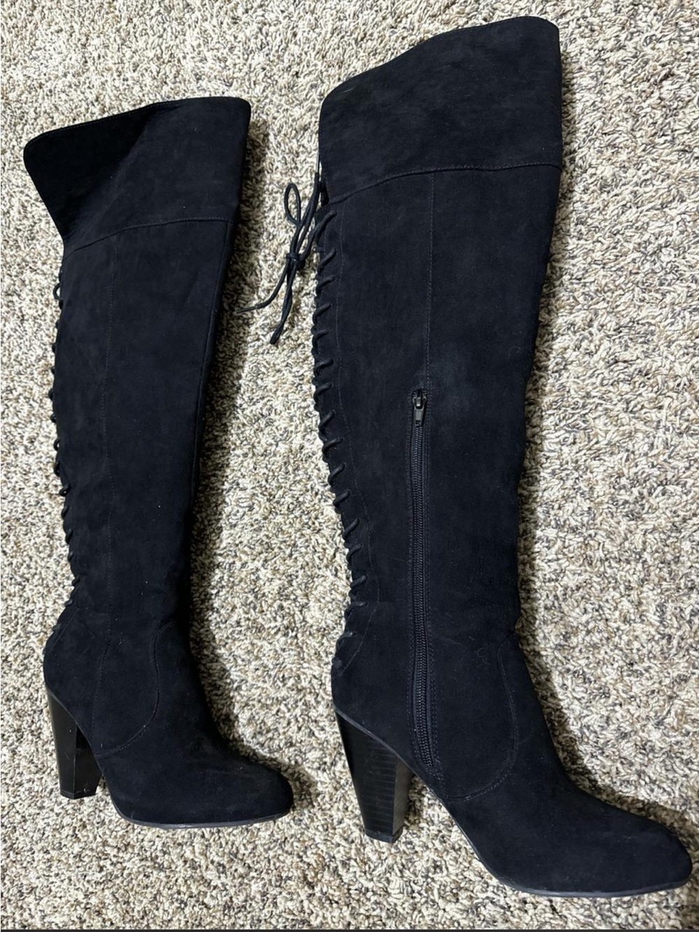 JustFab Black Suede Over-the-Knee Lace-Up Heeled Boots